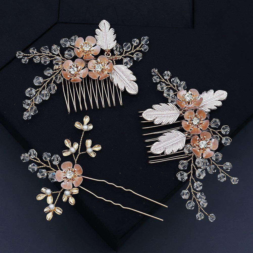 Bridal Accessories Hairpin Hair set Handmade crystal flower hair comb Pearl comb 643477798259 - COCOMELODY